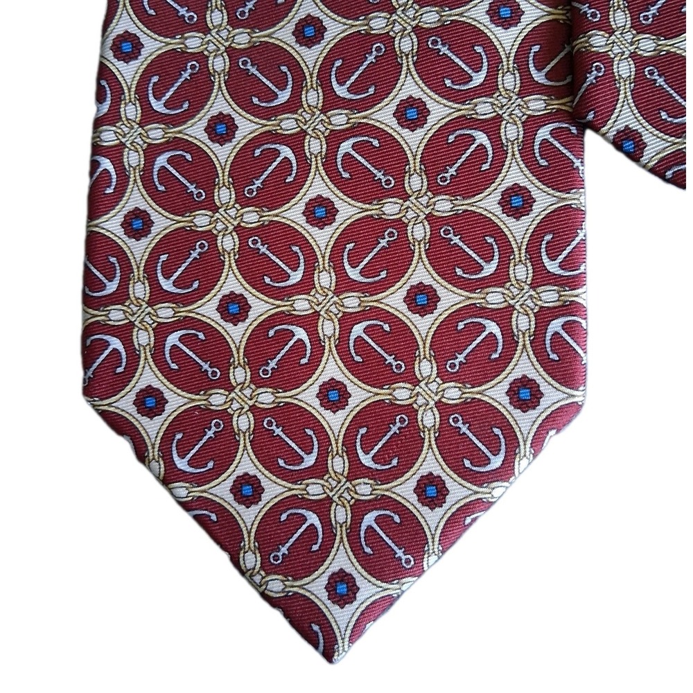Vintage Gucci Silk Tie Made In Italy Nautical Anchor Pattern Designer Classic - Picture 5 of 8